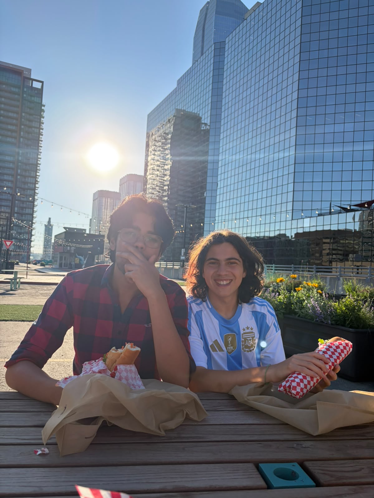 Eating downtown at golden hour